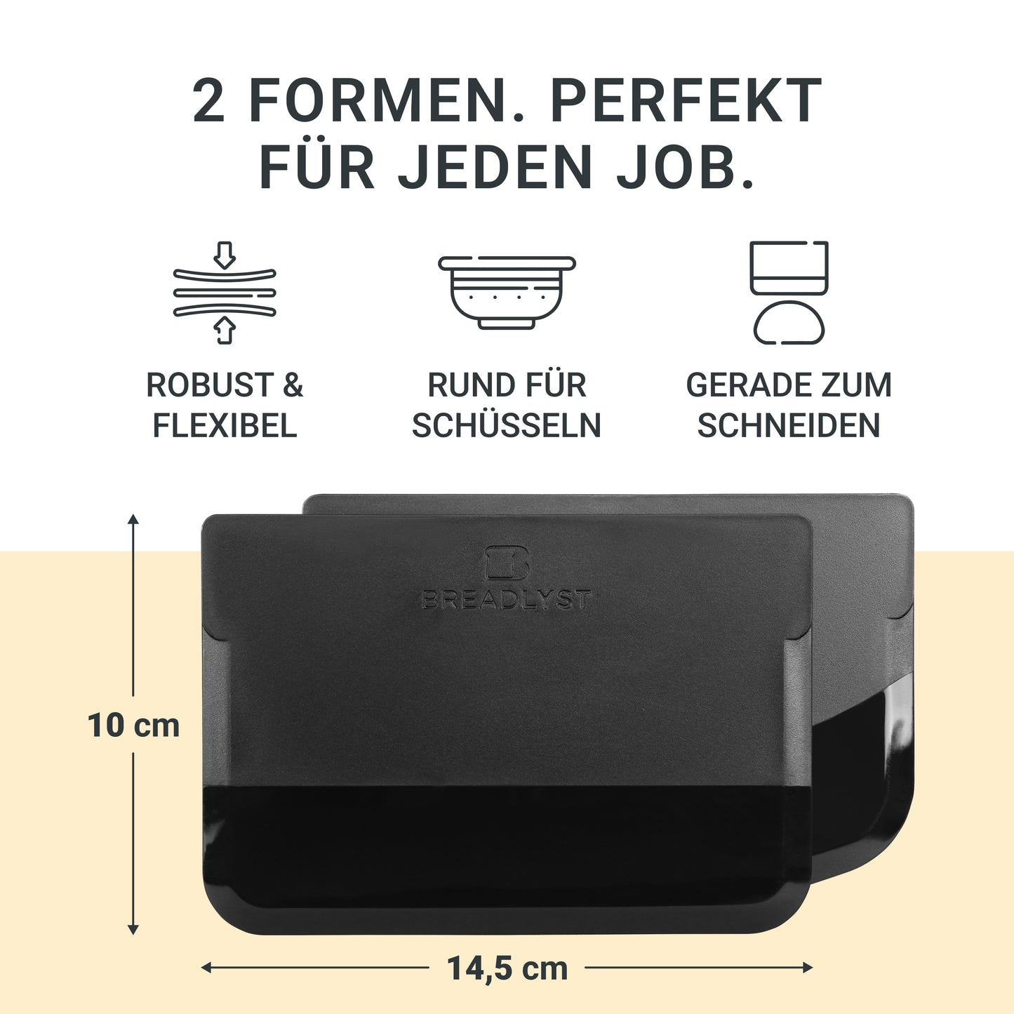 2 Stück Premium Kunststoff-Teigkarten mit gerader und runder Klinge